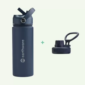 Earth Bottle Premium Insulated Water Bottle with 2 x Caps - Navy Blue (550ml)