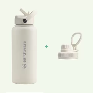 Earth Bottle Premium Insulated Water Bottle with 2 x Caps - Cream (1L)