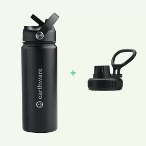 Earth Bottle Premium Insulated Water Bottle with 2 x Caps - Black (550ml)